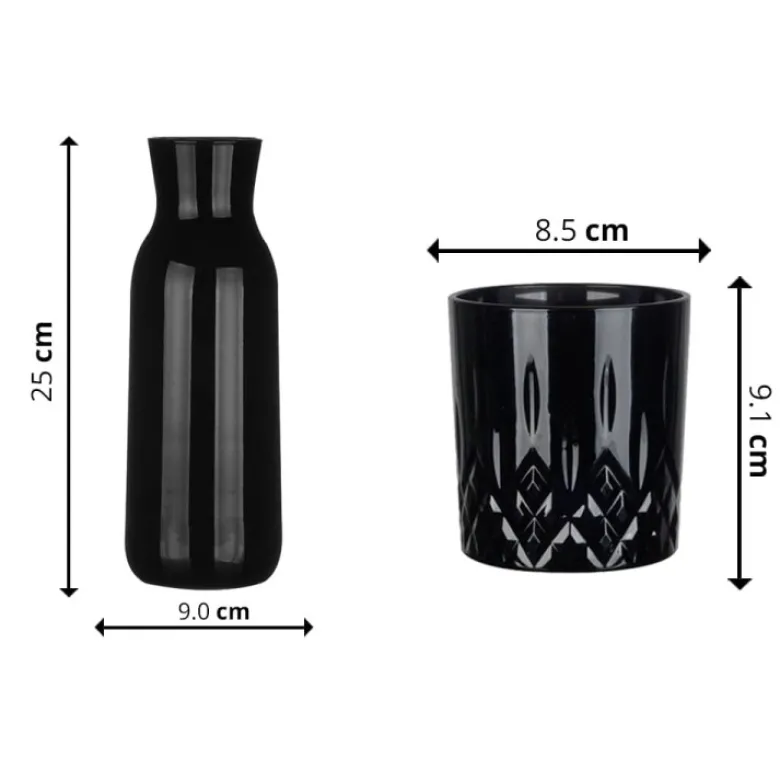 Zestaw do whisky czarna karafka szklana 1000 ml + 6 czarnych grubych szklanek 280 ml
