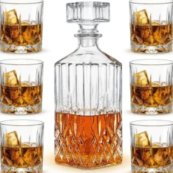 Zestaw do whisky karafka szklana 850 ml i 6 grubych szklanek 280 ml GierekHoff Royal Diamond