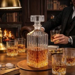 Zestaw do whisky karafka szklana 850 ml i 6 grubych szklanek 280 ml GierekHoff Royal Diamond