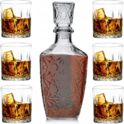 Zestaw do whisky karafka szklana 1000 ml + 6 grubych szklanek 280 ml