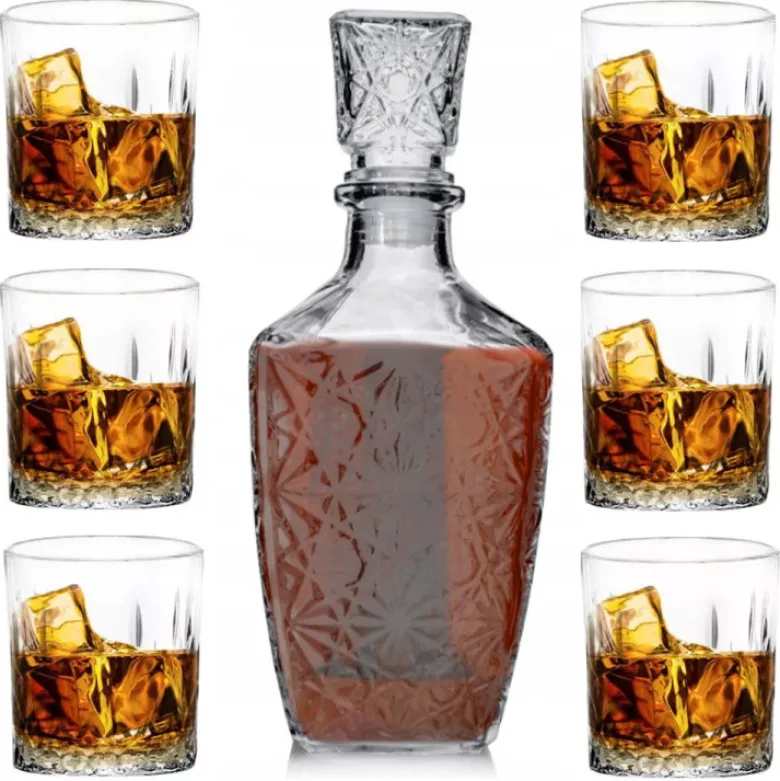 Zestaw do whisky karafka szklana 1000 ml + 6 grubych szklanek 280 ml