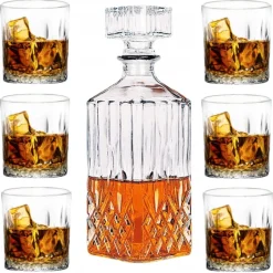 Zestaw do whisky karafka szklana 850 ml + 6 grubych szklanek 280 ml