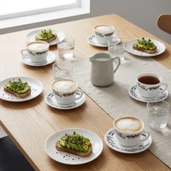 Zestaw 6 filiżanek 170 ml ze spodkami GierekHoff Herbarium dla 6 osób białe wzór kwiaty GH 1233