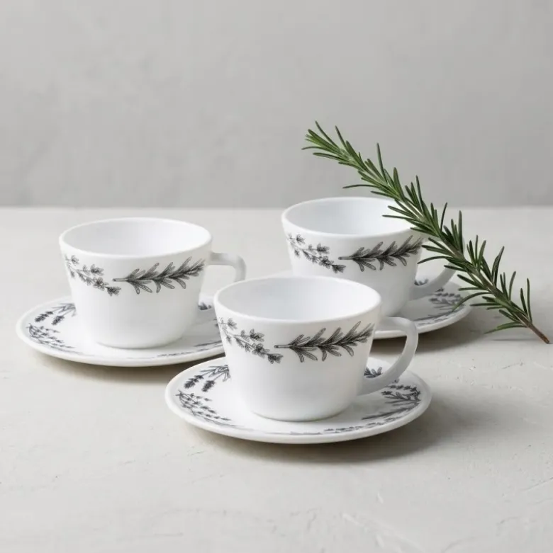 Zestaw 6 filiżanek 170 ml ze spodkami GierekHoff Herbarium dla 6 osób białe wzór kwiaty GH 1233