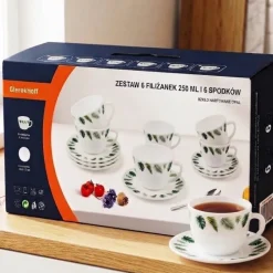 Zestaw 6 filiżanek 170 ml ze spodkami GierekHoff Botanica dla 6 osób białe wzór kwiaty GH 1232