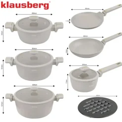 Zestaw garnków aluminiowych beżowych z powłoką nieprzywierającą 12 el. komplet z patelnia wraz z rondlem Klausberg