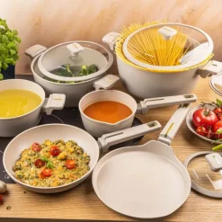 Zestaw garnków aluminiowych beżowych z powłoką nieprzywierającą 12 el. komplet z patelnia wraz z rondlem Klausberg