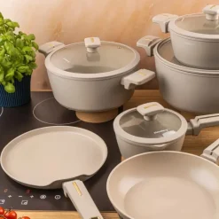 Zestaw garnków aluminiowych beżowych z powłoką nieprzywierającą 12 el. komplet z patelnia wraz z rondlem Klausberg