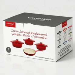 Zestaw garnków 20/22/24 cm i patelnia 25 cm żeliwne emaliowane GierekHoff Żeliwna Tradycja ciężkie szare GH 6021