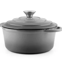 Zestaw garnków 20/22/24 cm i patelnia 25 cm żeliwne emaliowane GierekHoff Żeliwna Tradycja ciężkie szare GH 6021