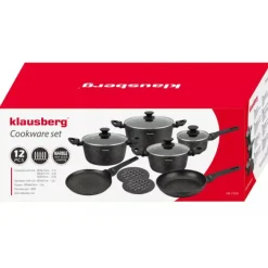 Zestaw garnków z nieprzywieralną powłoką marmurkową 12 elementowy Klausberg KB-7658