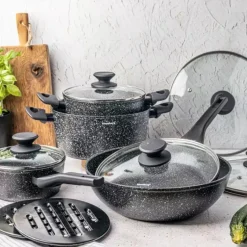 Zestaw garnków z nieprzywieralną powłoką marmurkową 12 elementowy Klausberg KB-7657