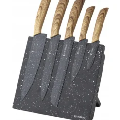 Zestaw 5 noży kuchennych z czarnym marmurkowym blokiem magnetycznym Elitehoff E 6163 drewniany uchwyt