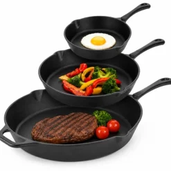 Zestaw 3 patelnie żeliwne 20/25/30 cm GierekHoff Żeliwna Tradycja ciężkie głębokie indukcja gaz ognisko grill GH 8002
