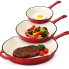 Zestaw 3 patelnie żeliwne emaliowane 20/25/30 cm GierekHoff Żeliwna Tradycja ciężkie głębokie indukcja gaz ognisko grill GH 6002
