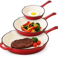 Zestaw 3 patelnie żeliwne emaliowane 20/25/30 cm GierekHoff Żeliwna Tradycja ciężkie głębokie indukcja gaz ognisko grill GH 6002