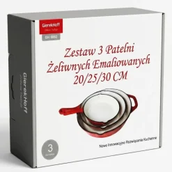 Zestaw 3 patelnie żeliwne emaliowane 20/25/30 cm GierekHoff Żeliwna Tradycja ciężkie głębokie indukcja gaz ognisko grill GH 6002