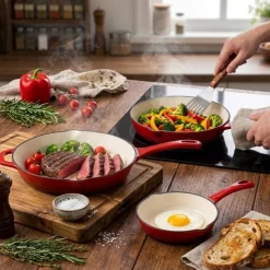 Zestaw 3 patelnie żeliwne emaliowane 20/25/30 cm GierekHoff Żeliwna Tradycja ciężkie głębokie indukcja gaz ognisko grill GH 6002