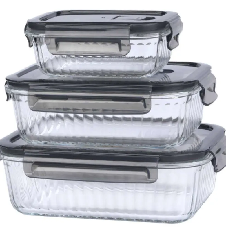 Zestaw 3 pojemników szklanych lunchbox MG Home Cucina 1500/1000/400 ml żaroodporne