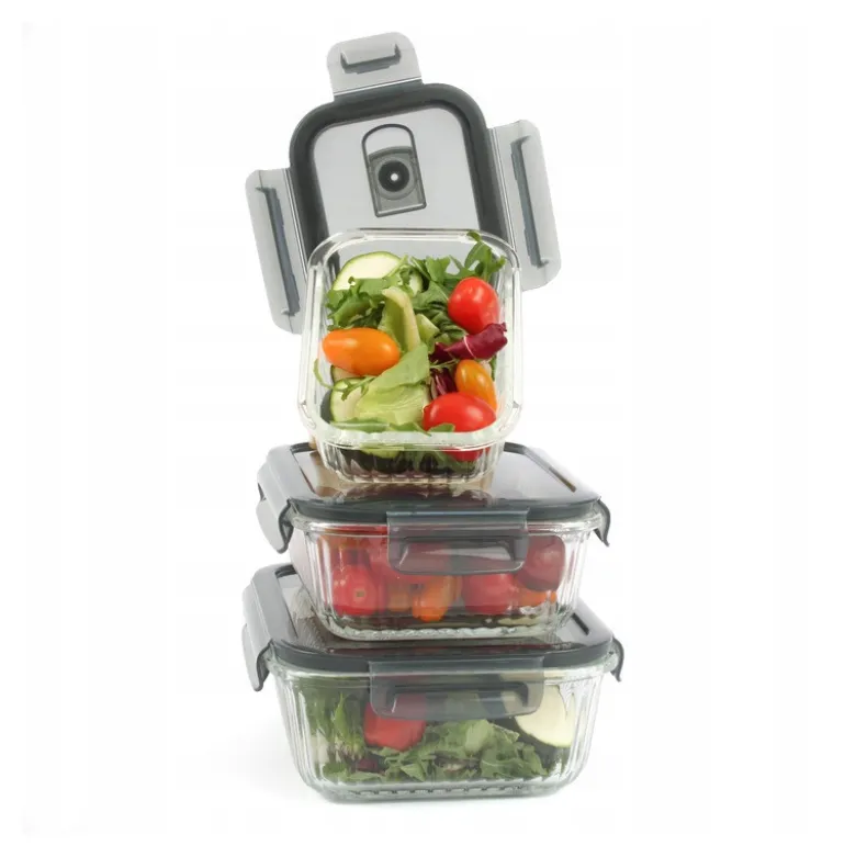 Zestaw 3 pojemników szklanych lunchbox MG Home Cucina 1500/1000/400 ml żaroodporne