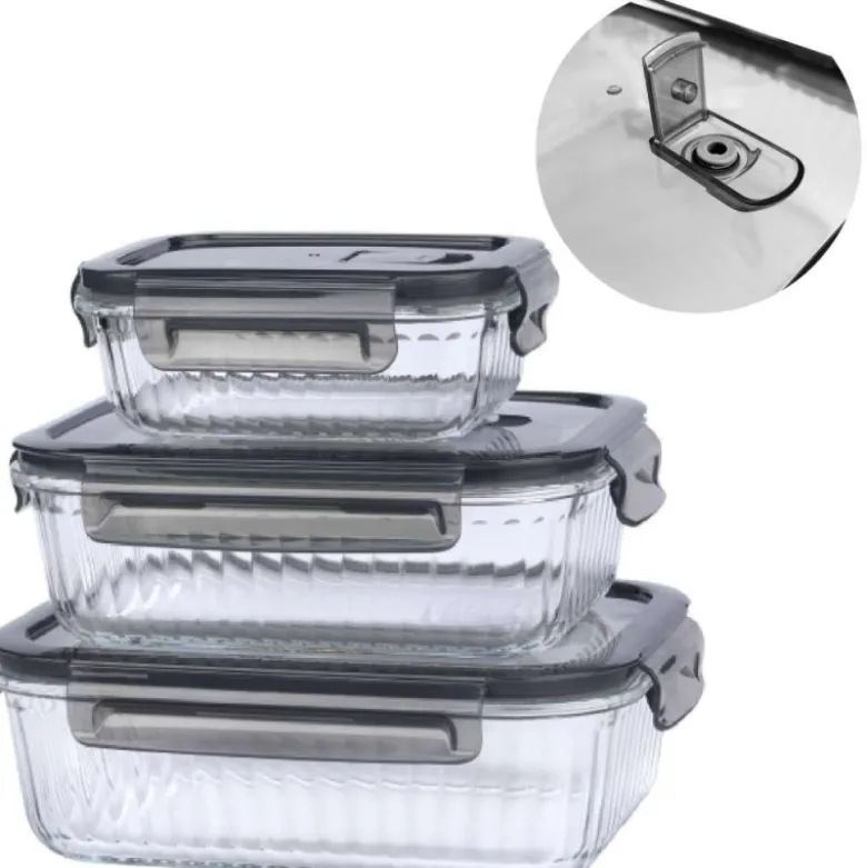 Zestaw 3 pojemników szklanych lunchbox MG Home Cucina 1500/1000/400 ml żaroodporne