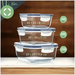 Zestaw 3 pojemników szklanych lunchbox MG Home Cucina 1200/800/300 ml żaroodporne