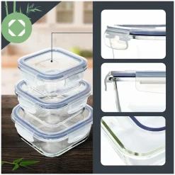 Zestaw 3 pojemników szklanych lunchbox MG Home Cucina 1200/800/300 ml żaroodporne