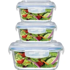 Zestaw 3 pojemników szklanych lunchbox MG Home Cucina 1200/800/300 ml żaroodporne