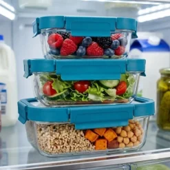 Zestaw 3 pojemników szklanych lunchbox GierekHoff Corio Glass żaroodporne hermetyczne prostokątne GH 1117
