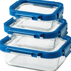 Zestaw 3 pojemników szklanych lunchbox GierekHoff Corio Glass żaroodporne hermetyczne prostokątne GH 1117