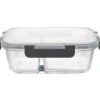 Zestaw 4 pojemników szklanych 1050 ml z przegrodą lunchbox GierekHoff Split 1104 żaroodporne hermetyczne dwukomorowe