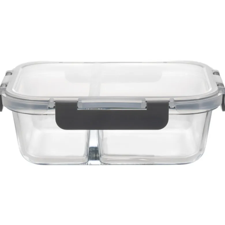 Zestaw 4 pojemników szklanych 1050 ml z przegrodą lunchbox GierekHoff Split 1104 żaroodporne hermetyczne dwukomorowe