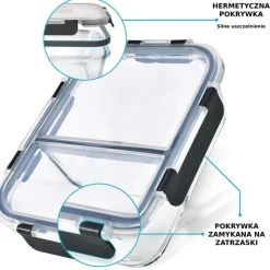 Zestaw 4 pojemników szklanych 1050 ml z przegrodą lunchbox GierekHoff Split 1104 żaroodporne hermetyczne dwukomorowe