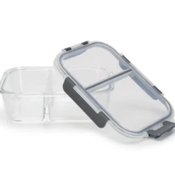 Zestaw 4 pojemników szklanych 1050 ml z przegrodą lunchbox GierekHoff Split 1104 żaroodporne hermetyczne dwukomorowe