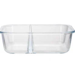 Zestaw 4 pojemników szklanych 1050 ml z przegrodą lunchbox GierekHoff Split 1104 żaroodporne hermetyczne dwukomorowe
