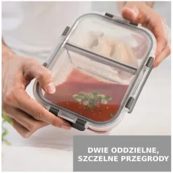 Zestaw 4 pojemników szklanych 1050 ml z przegrodą lunchbox GierekHoff Split 1104 żaroodporne hermetyczne dwukomorowe