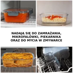 Zestaw 4 pojemników szklanych 1050 ml z przegrodą lunchbox GierekHoff Split 1104 żaroodporne hermetyczne dwukomorowe