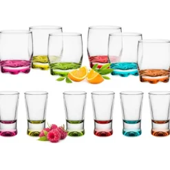 Zestaw 6 szklanek 250 ml i 6 kieliszków 25 ml z kolorowym dnem Glasmark