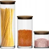 Zestaw 3 szklanych pojemników 600/1000/1600 ml z drewnianą pokrywką komplet MG Home Cucina